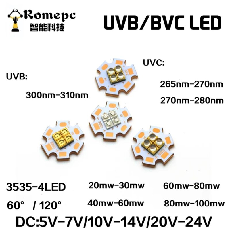 หลอด UV UV ลึก260nm270nm280nm290nm300nm LED UVC พลังงานสูง