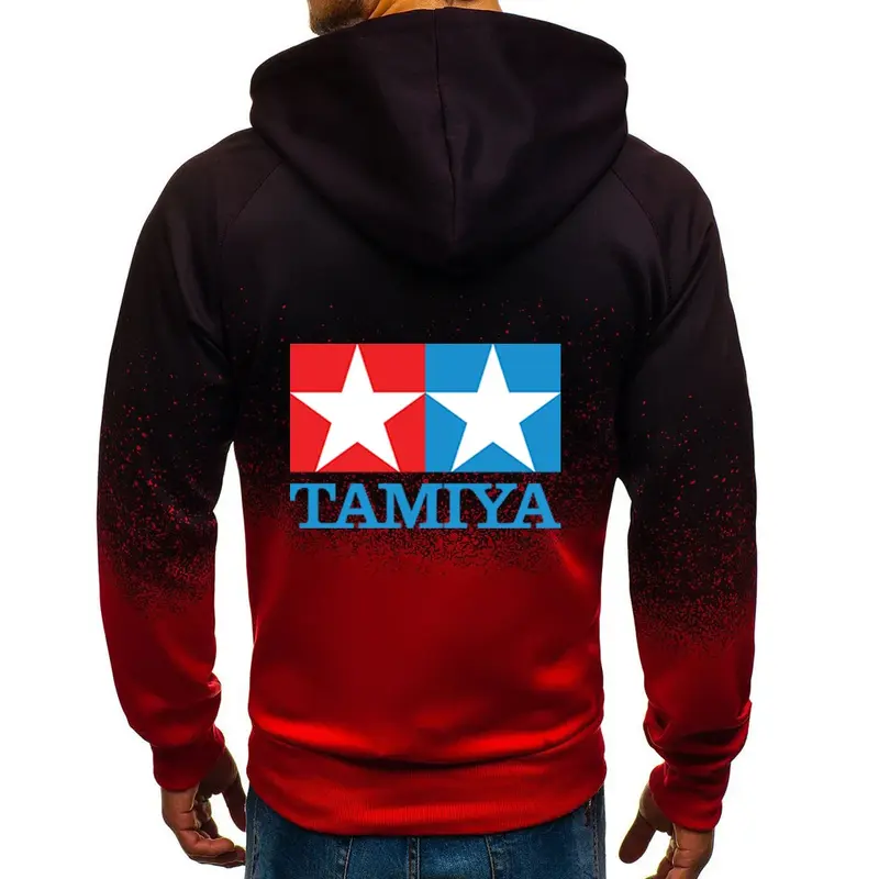 2024 TAMIYA Legendary 90 Car Toy Classic Logo Print Spring Autumn Men's Trendy Gradient Color Cardigan Hooded Zipper Sweatshirts