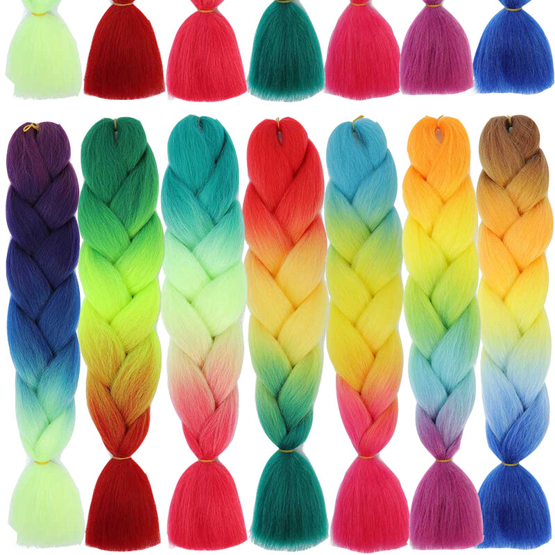 Extensiones de cabello trenzado Jumbo para trenzas, pelo sintético Afro de 24 pulgadas, azul, rosa, Morado, Rubio, degradado, ganchillo