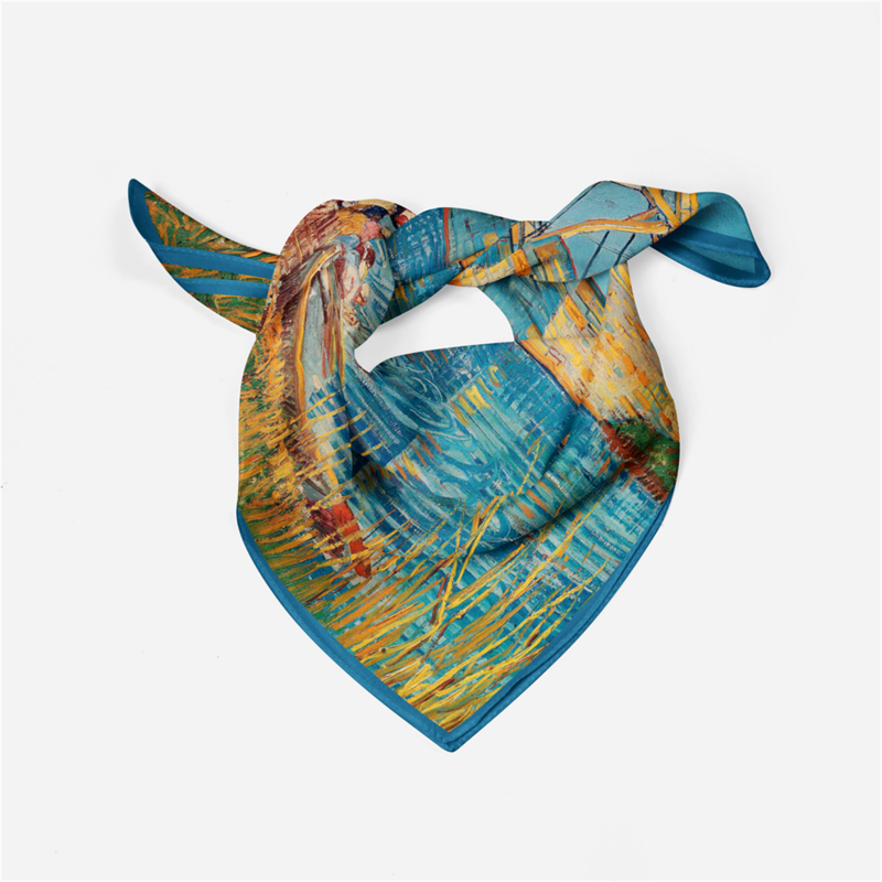 Саржевый шелковый шарф, женские квадратные шарфы с рисунком мостика, бандана, маленький хиджаб, шелковые шарфы, повязка на голову, шейный платок 53 см