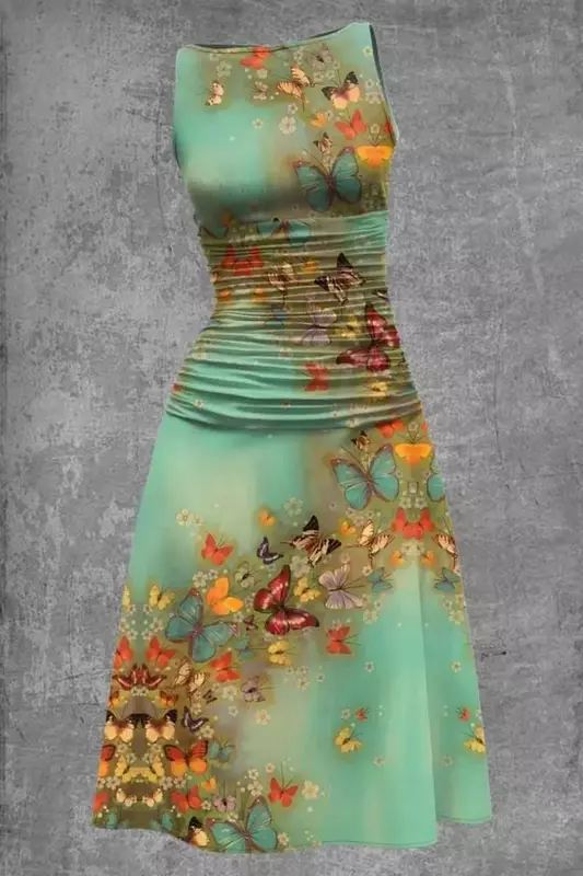 Gaun kupu-kupu mode musim panas bergaya gaun pantai wanita trendi tanpa lengan gaun pesta perempuan Gotik gaun matahari wanita