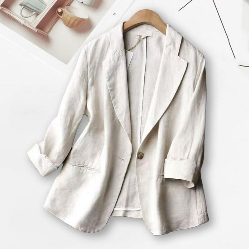 정장 블레이저 기본 코튼 린넨 3 분기 싱글 버튼 여성 재킷, 봄 2022 한국 패션 캐주얼 짧은 재킷 코트