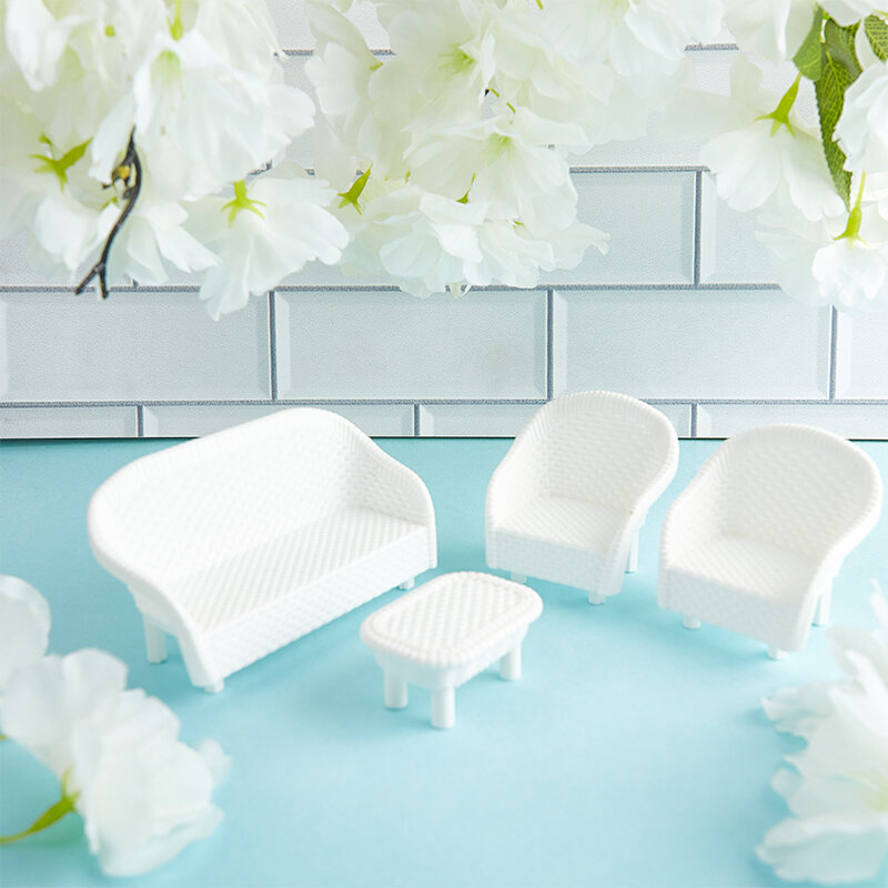 4 szt. Biały DIY domek dla lalek miniaturowy salon antyczna Sofa Model stołu klasyczna zabawka dla dzieci