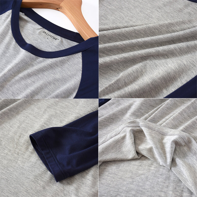 2023 nowe modalne męskie piżamy topy z długim rękawem T-Shirt mężczyźni wycięcie pod szyją Solid Color bielizna na co dzień duże rozmiary odzież odzież domowa