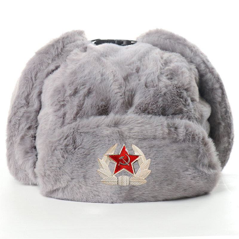 หมวกรัสเซีย Ushanka Trooper Trapper หมวกหมวกฤดูหนาวที่อบอุ่นหมวกล่าสัตว์กับหู Flaps Aviator หมวก Faux Pilot หมวกล่าสัตว์หมวก