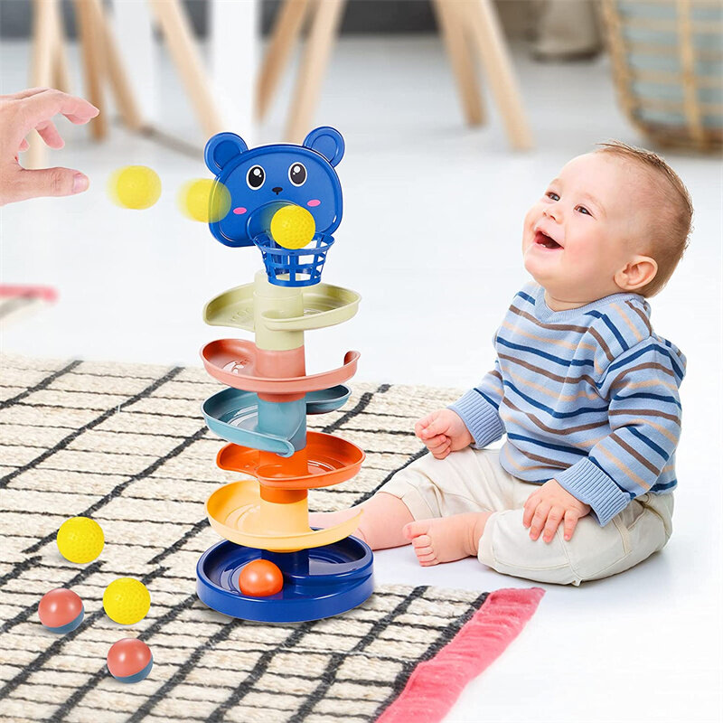 Montessori Rolling Ball Toys para bebés, Atividade educativa Brinquedos empilháveis, Jogos de desenvolvimento, 1, 2, 3 Anos