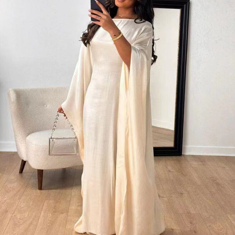 Women Dress 1pc Batwing Sleeve Comfortable For Spring/Summer Long Dress Muslim Robe O-neck Plus Size Polyester