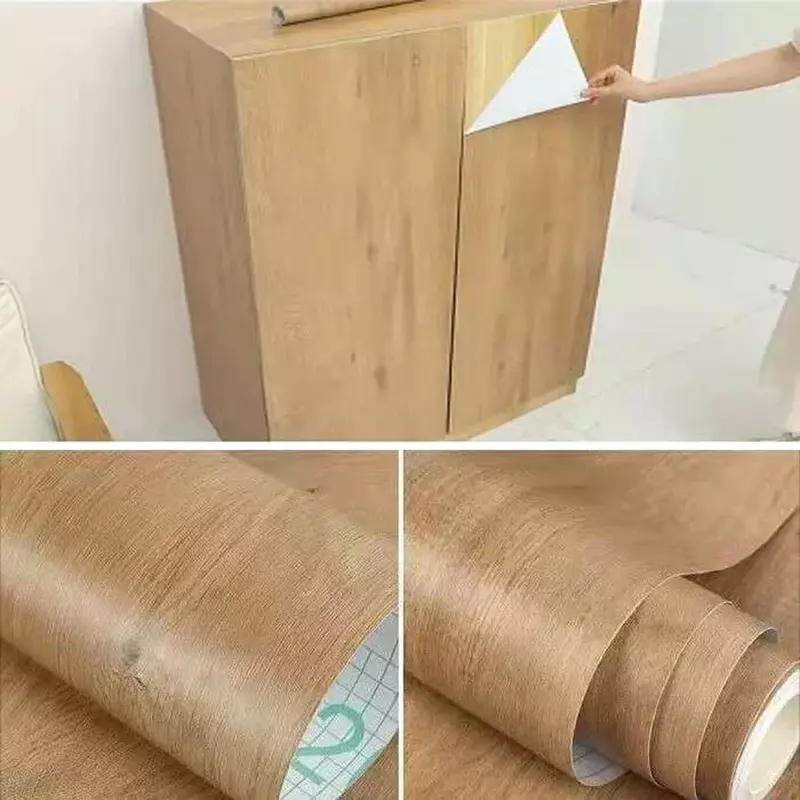 Adesivi in PVC a grana di legno per armadio armadio mobili da tavolo carta da parati rimovibile autoadesiva impermeabile pellicola per decorazioni per la casa