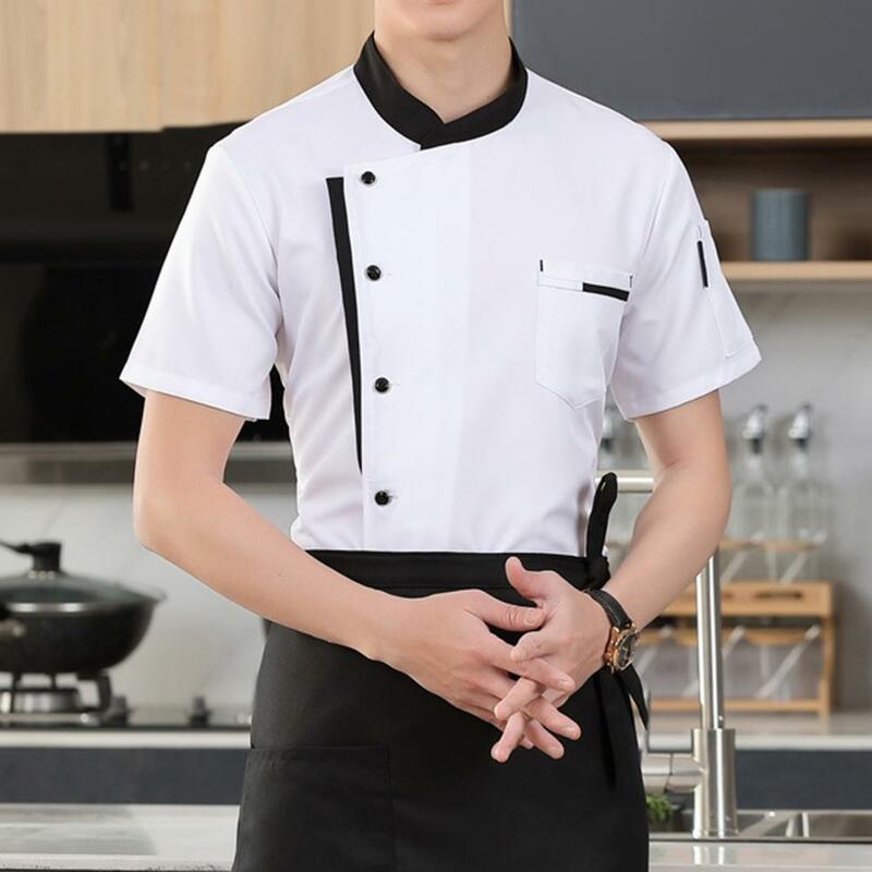 Koszula szefa kuchni kapelusz fartuch hotelowy zestaw stroju szefa kuchni kuchenny 3 szt. Unisex z kołnierzem na stojący fartuch kapelusz koszulka z krótkim rękawkiem restauracja gotowanie