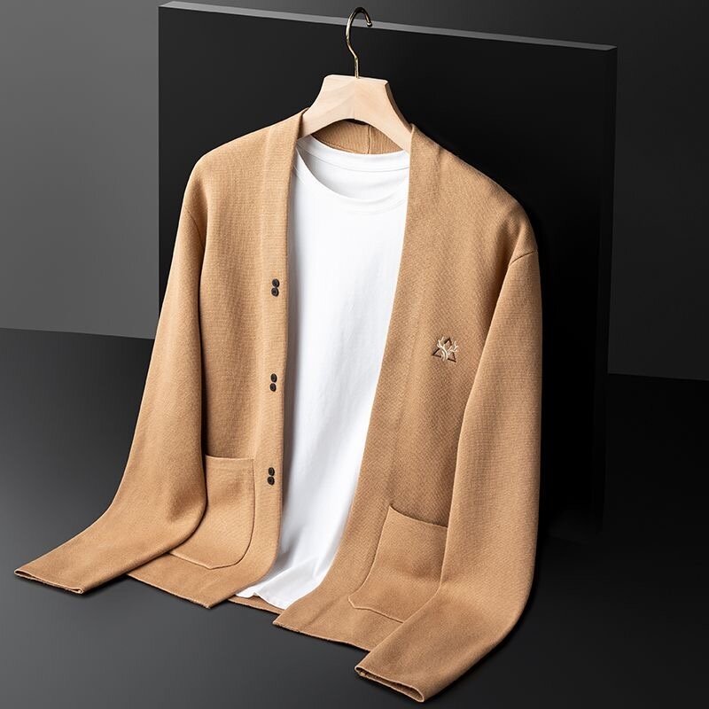Qualidade requintado cabeça de veado bordado alta malha cardigan camisola masculina 2023 primavera e outono nova moda coreano casaco casual