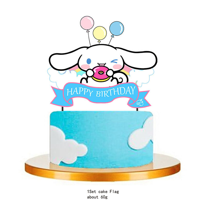 TAKARA TOMY 산리오 시나모롤 테마 파티 용품, 일회용 종이컵 플레이트 브로치 스티커, 어린이 생일 세례 장식