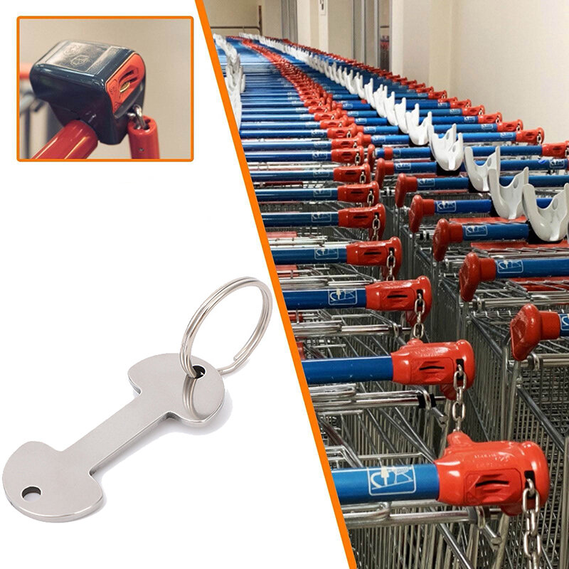 1Pcs Shopping Trolley Tokens Key Rings Stainless Steel Key Rings Portable Trolley Removers Anti Loss Label Key Plate