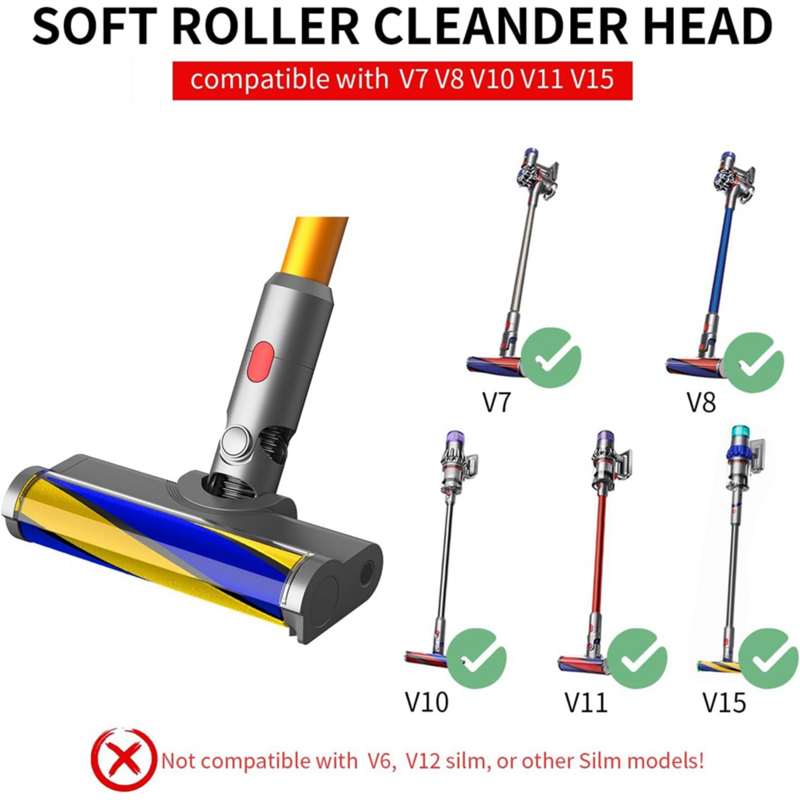 For V7 V8 V10 V11 V15 Vacuum Head Cleaners Attachments with Dust Detector Light, Soft Roller Cleaner Head Parts