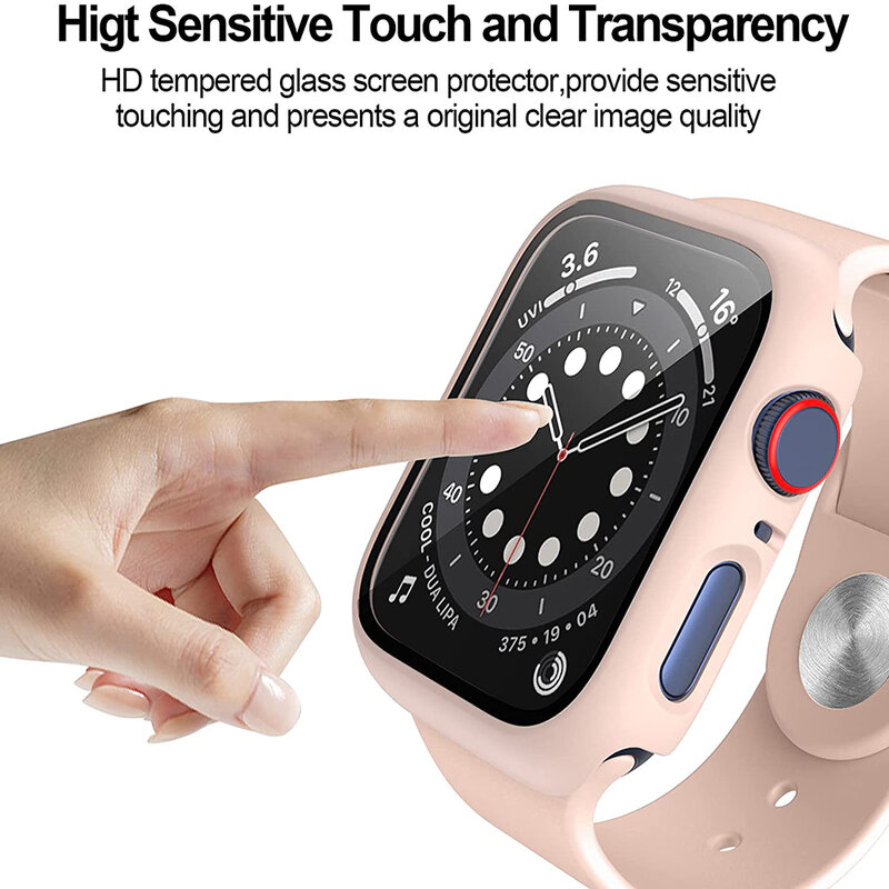 Coque de protection d'écran pour Apple Watch Series 7, 6, SE, 5, 4, 3, 44mm, 40mm, 45mm, iWatch 42mm, 38mm, Verre + Couvercle, Accessoires Apple Watch