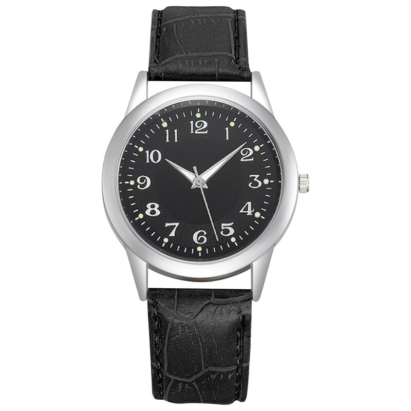 ساعة يد كوارتز بسيطة للرجال ، حزام جلدي ، موازين مضيئة ، مؤشرات قرص دائري ، أزياء غير رسمية