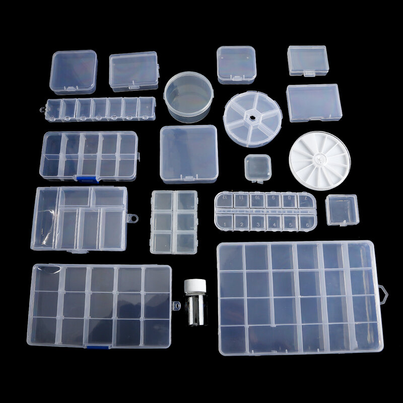 Caixa de jóias de plástico claro multiuso caixa de ferramentas de plástico multi-tamanho contas ajustáveis brincos de armazenamento de jóias quadrado/caixa redonda