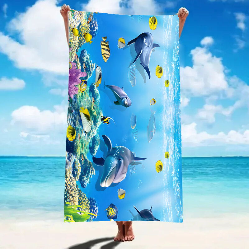 Toalla de playa de gran tamaño con patrón de dibujos animados de criaturas marinas fantásticas para mujer, suave, cómodo, transpirable, ligero