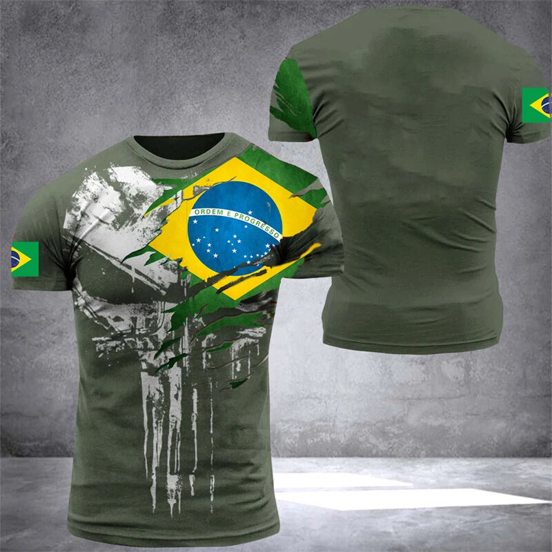 Camiseta con estampado 3D de la bandera de Brasil para Hombre, camisa militar nacional de veteranos, Ropa de calle de moda de verano, Ropa informal