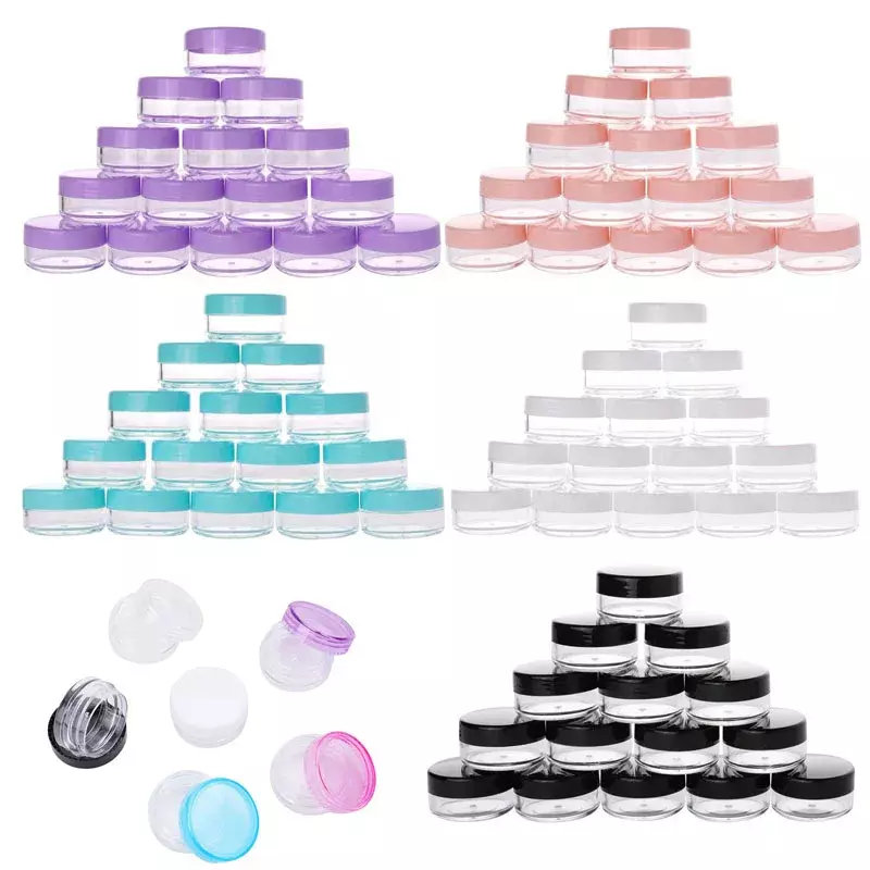 10PCS Empty 2g - 20g Travel Small Colorful Covers Clear Plastic Cosmetic Pot Jars With Lids For Face Cream Lip Balm Containers