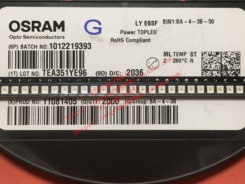 OSRAM LYE6SF 패치 3528 4 다리, 3 포지티브 1 네거티브 공통 네거티브 옐로우 라이트, 자동차 LED 램프 비즈 PLCC4, 100 개