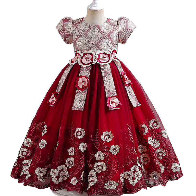 فستان الأميرة للفتيات الصغيرات ، فستان رقيق ومنفوش مع تصميم زهرة ، جديد ، لأداء البيانو ، السنة الأولى ، الربيع