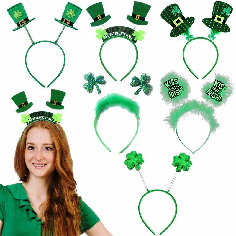 Diadema verde de la suerte para decoración, banda para el pelo del Día de San Patricio, sombreros de trébol, accesorios de vacaciones