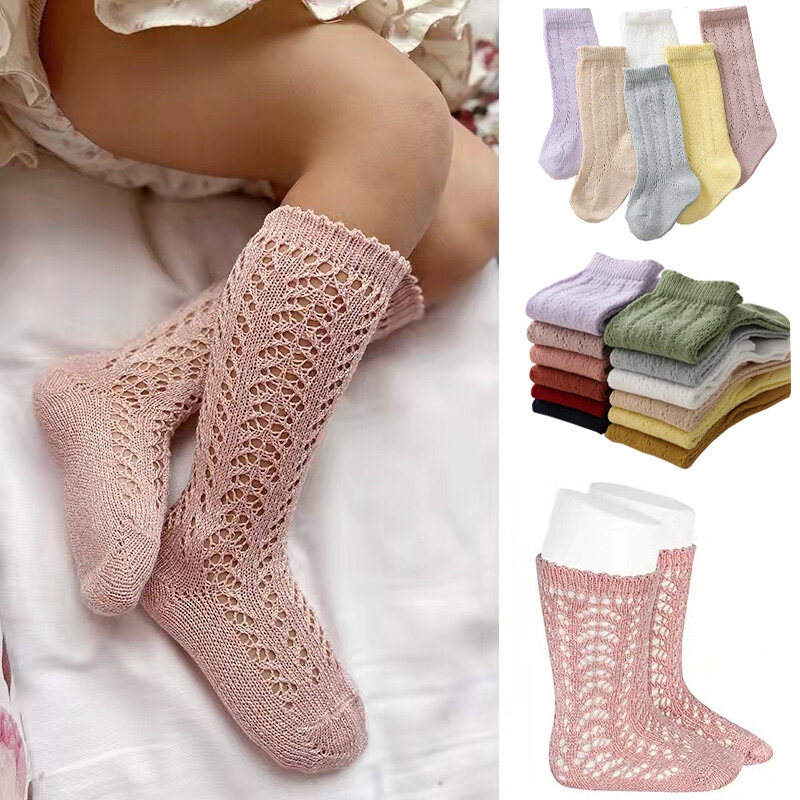 2023 Summer Baby Socks Toddlers Girls Boys Knee High Mesh Thin Long Kids Socks Hollow Out Soft Cotton Floor Socken For 0-5 Years