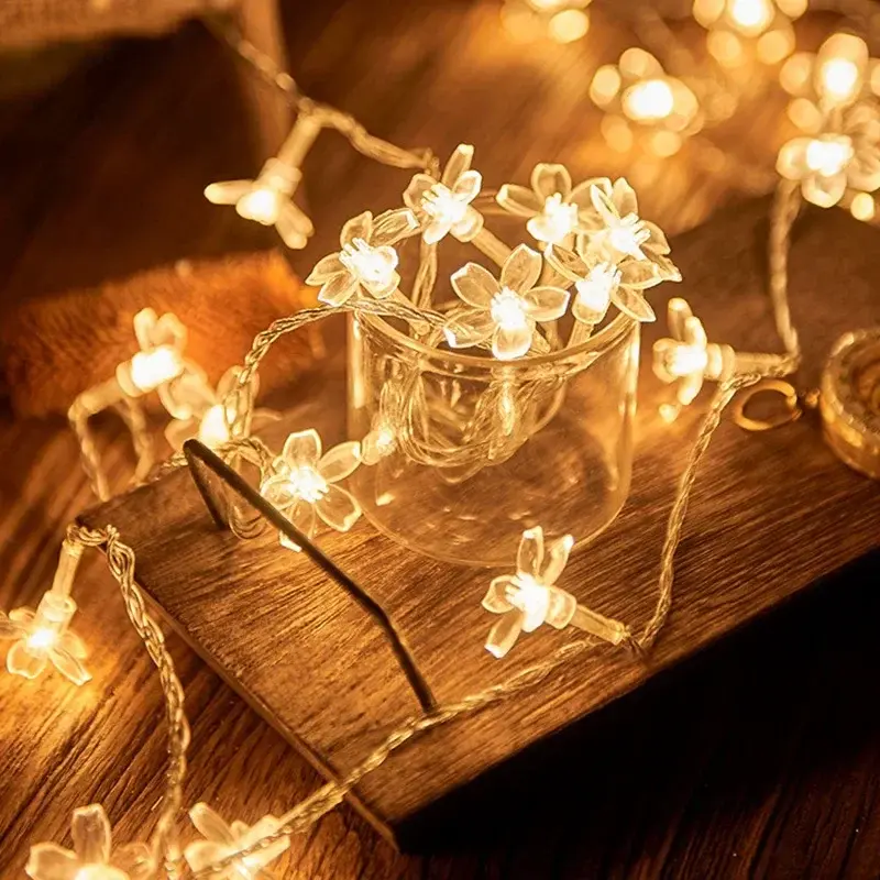10/40/60 luzes led string luzes de fadas de cristal flor flor de cerejeira guirlanda para decorações festa de natal do festival de casamento interior
