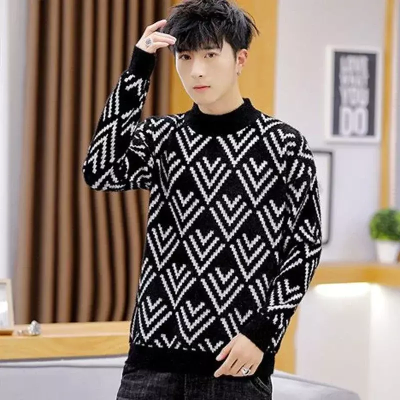 Men's Clothing Harajuku Fashion Knit Sweater Male Collared Graphic No Hoodie White Pullovers Old Designer Heated Overfit Korean