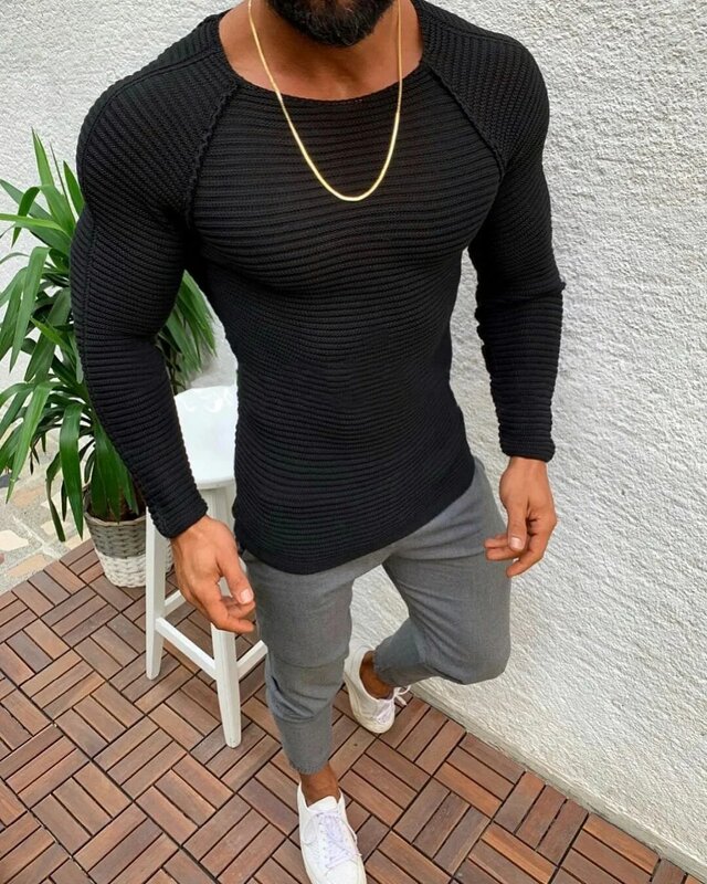 Sweater Spring Slim Solid Fashion Inside Underwear Men Mock Neck Basic T-shirt Blouse Pullover Long Sleeve Top