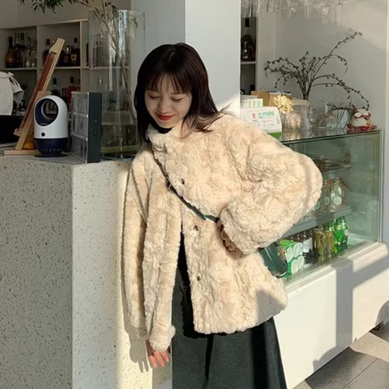 Flauschige Jacken Frauen solide lose Maillard gemütliche süße Turn-Down-Kragen All-Match täglich japanischen Stil Streetwear minimalist isch