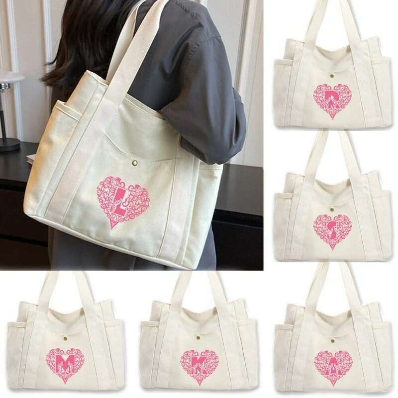 Multi Functional Shoulder Bag Fashionable Women Handbag Canvas Shoulder Bag Fashionable Shopping Bags Love Letter Pattern Series