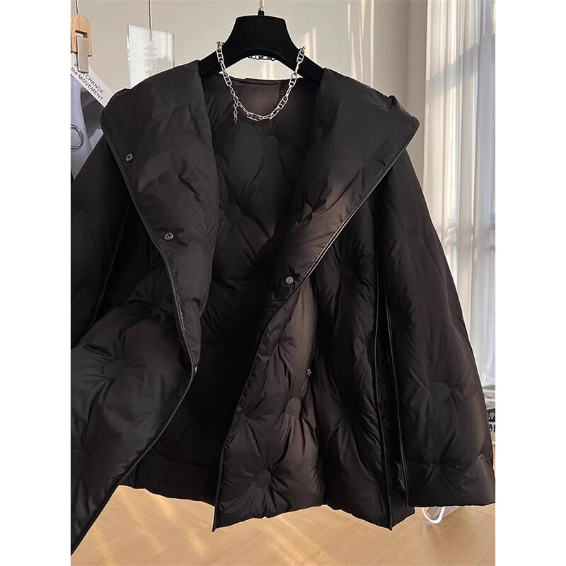한국 화이트 덕 다운 겨울 여성 재킷, 두꺼운 퍼퍼 코트, 루즈핏 파카, 후드, 따뜻한 면 패딩 재킷, 아우터, 2024 신상