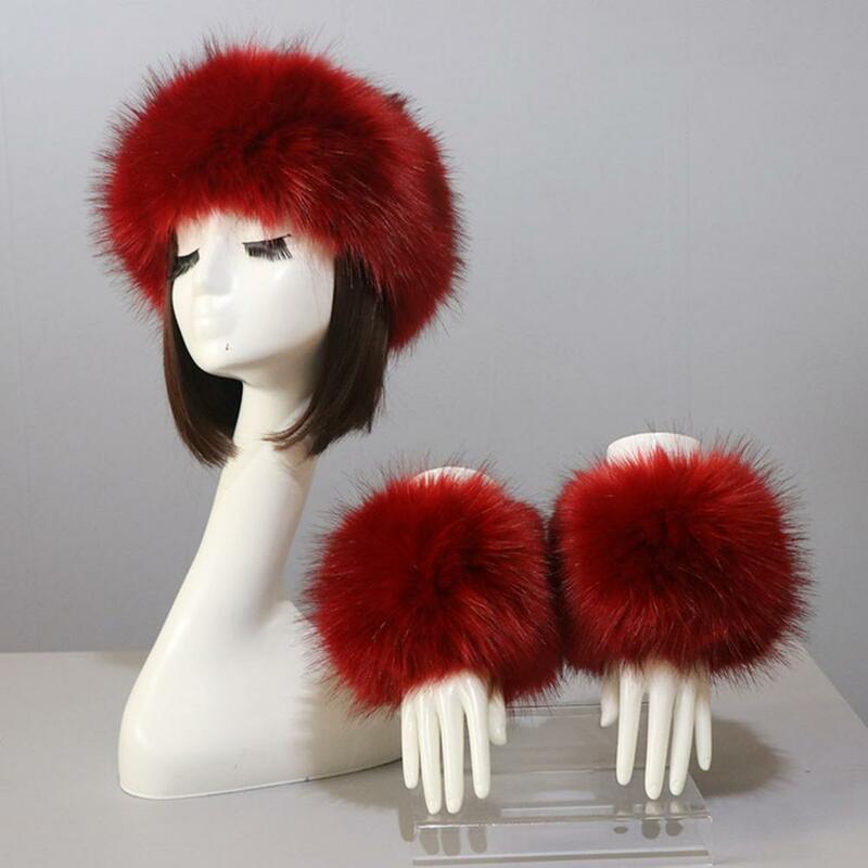 Luxury Women Headband Gloves Winter Caps Female Hats Cuffs Set Evening Dress Faux Rabbit Fur Furry Empty Top Hat Wrist Sleeves