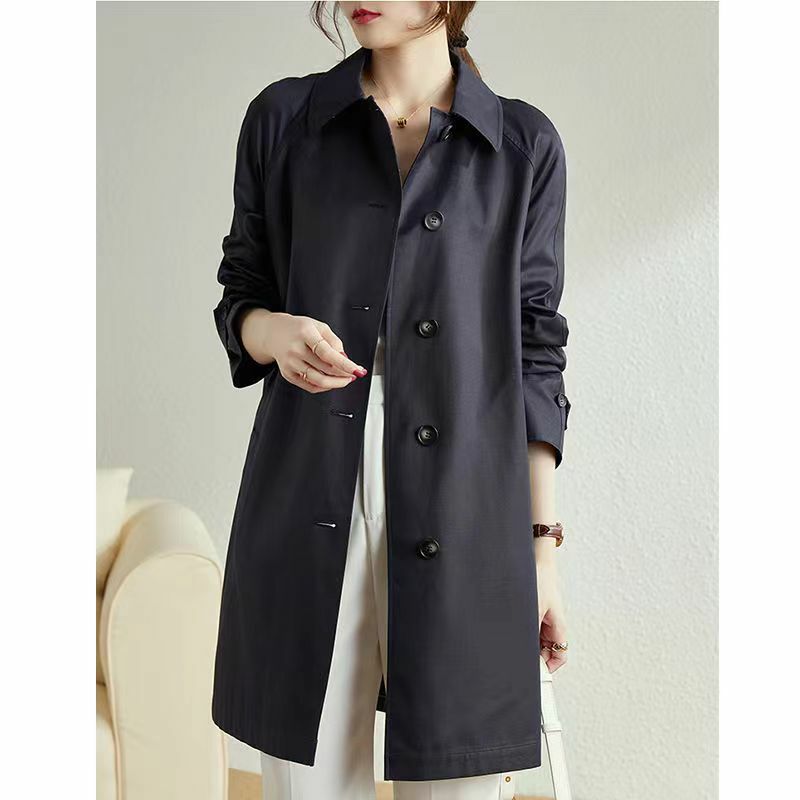 2023 Spring and Autumn Mid-length Women's Trench British Style All-match Coat Single-breasted Loose Khaki Women Spring Jackets