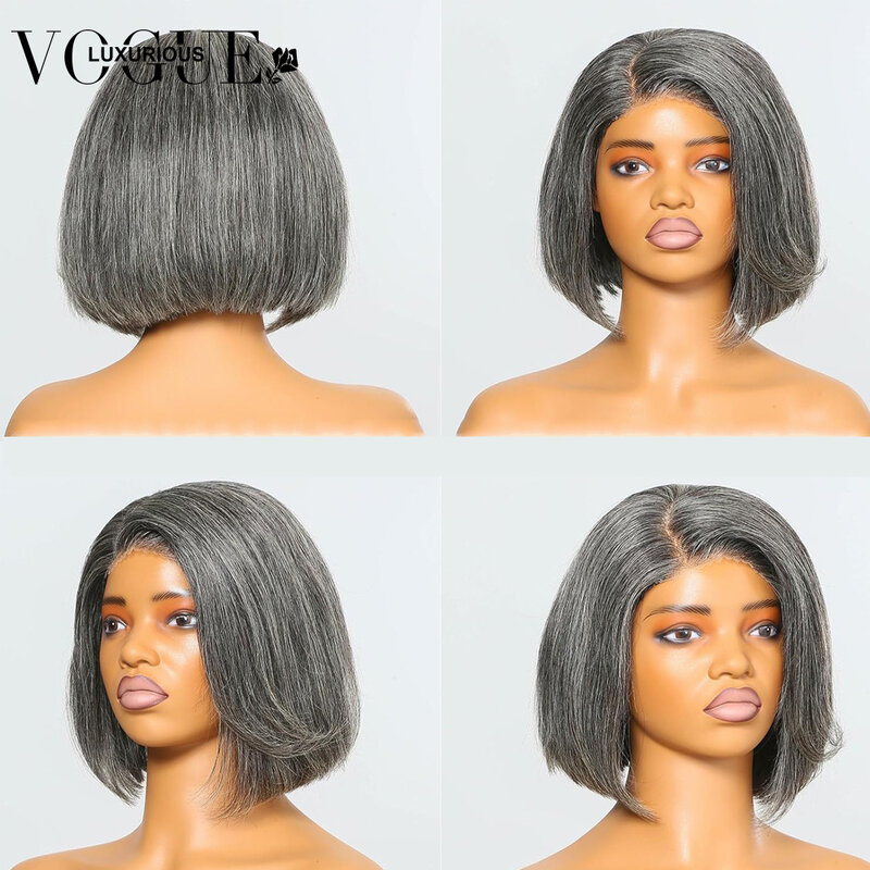 Glueless Straight Short Bob Grey Pixie Cut Human Hair Wigs 4X4 Lace 5X5 HD Closure Brazilian Remy On Sale Wig Natural Hairline