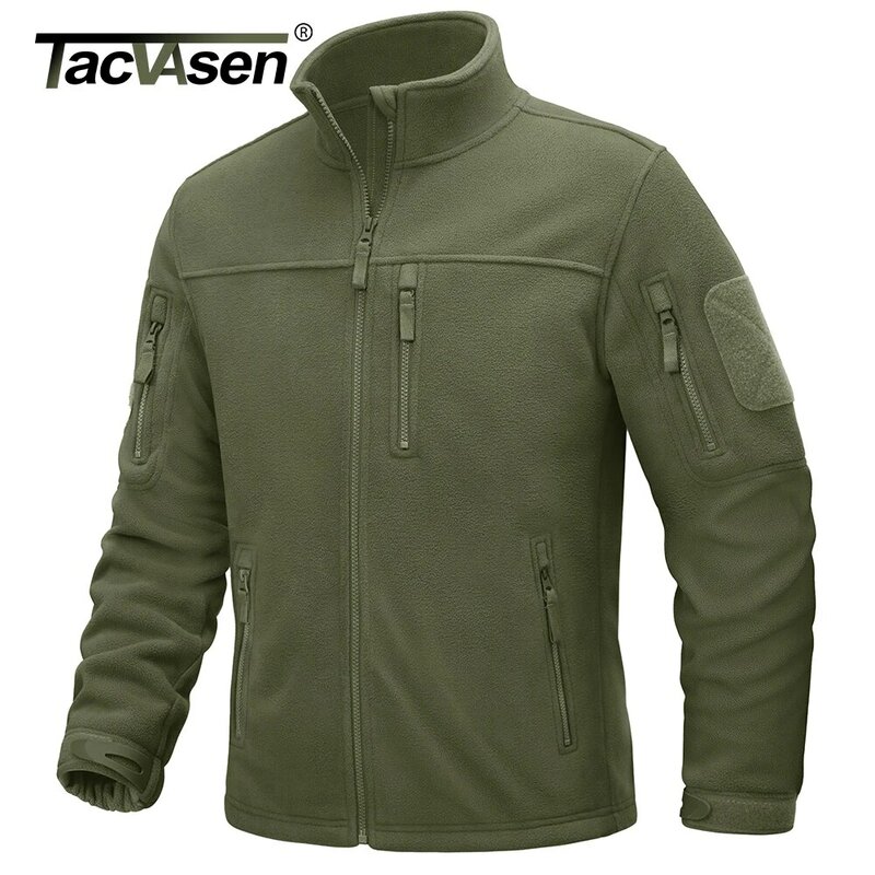 TACVASEN 남성용 플리스 재킷, 풀 지퍼 전술 재킷, 야외 하이킹 코트, 지퍼 포켓 작업 재킷, 바람막이 오버코트
