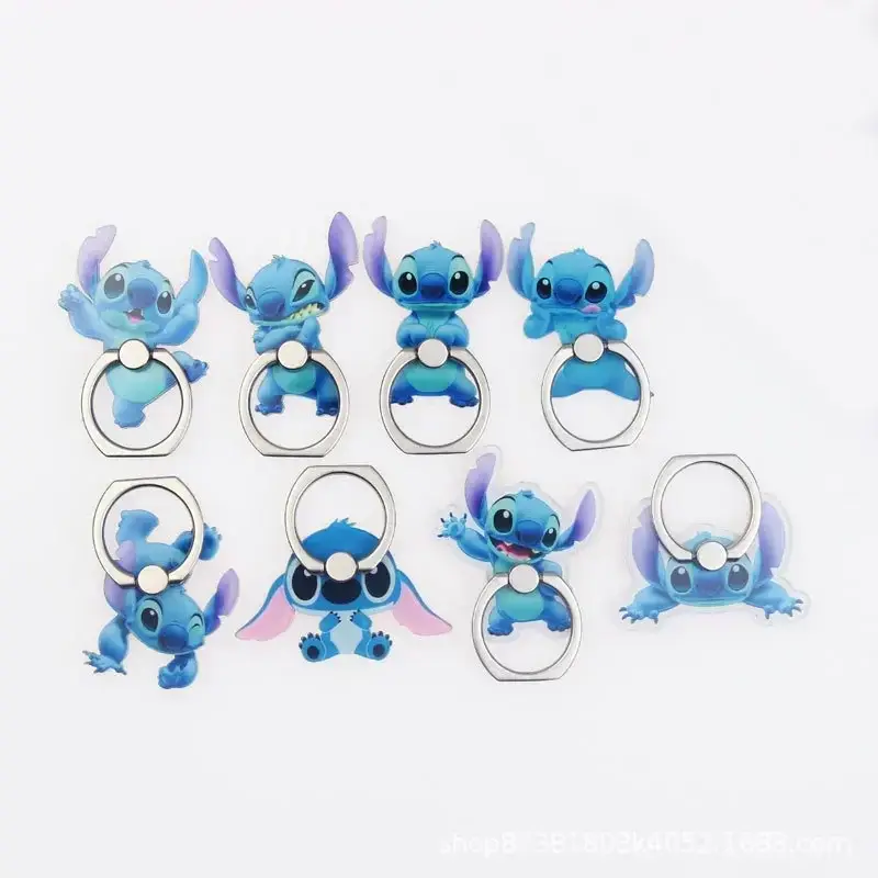 Disney Stitch Anime Action Figures Rotating Mobile Phone Holder Cute Cartoon Finger Ring Model Grip Sticky Pad Kawaii Gifts