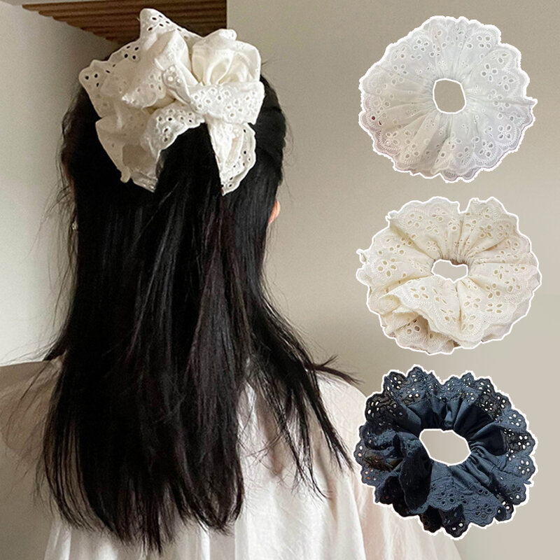 Big Flower Lolita Lace Scrunchies Four Layer Oversized Lace French Hair Rope Ties Hair Accessories Ponytail Holder Hair Ring INS