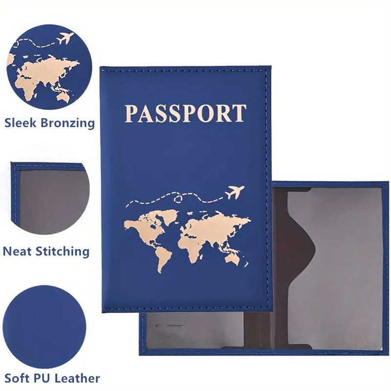 Women Fashion PU Leather Gold Passport Holder Case Men Ticket Map Passport Covers Travel Passport Protective Travel Accessories