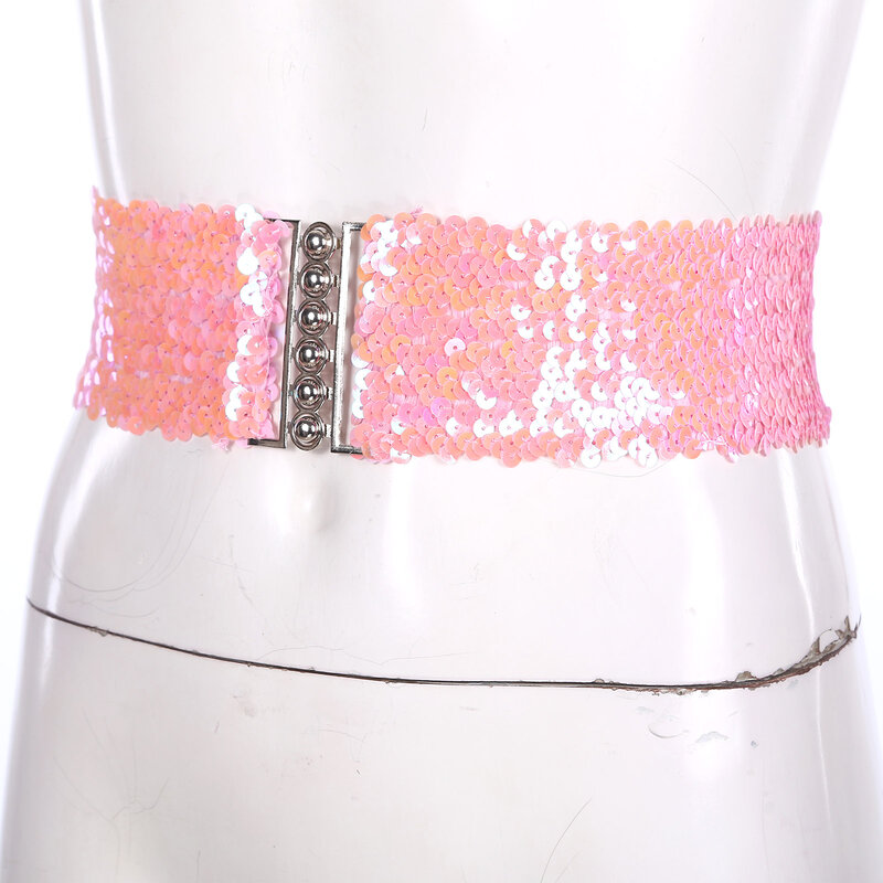 Cinturón de lentejuelas brillantes para mujer, faja elástica ancha, sujetador hemisférico, cinturón con purpurina, accesorio para disfraces de fiesta