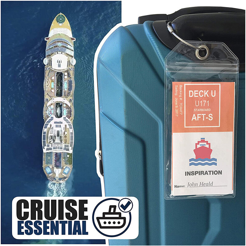 5Pcs Hersluitbare Waterdichte Clear Schip Ticket Kaart Mouw Bagage Cruise Tag Houder Zip Seal Pouch Sleutelhanger Staaldraad Kabel loop