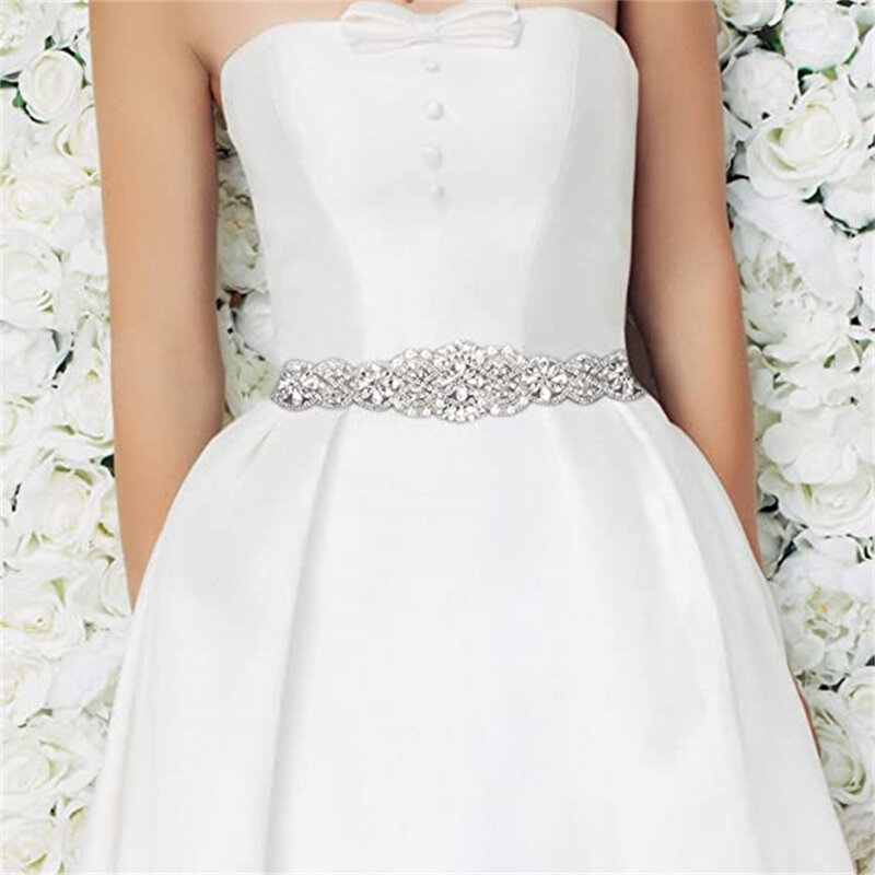 Pas ślubny dla kobiet sukienka pasek do sukni ślubnej dla panny młodej z perłami Crystal Rhinestone Sash z wstążką pas ślubny sukienek
