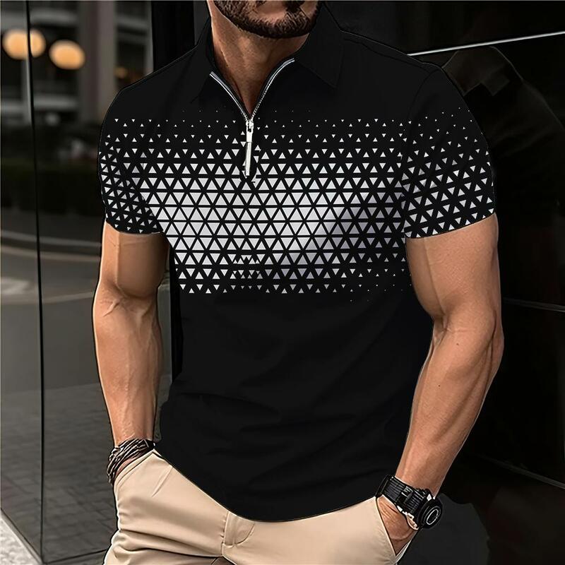 Nieuwe Zomer T-Shirts Voor Heren 2023 Korte Mouwen Turn-Down Kraag Letterafdrukken Knop Gestreepte Polo T-Shirts Mode Pullover Tops
