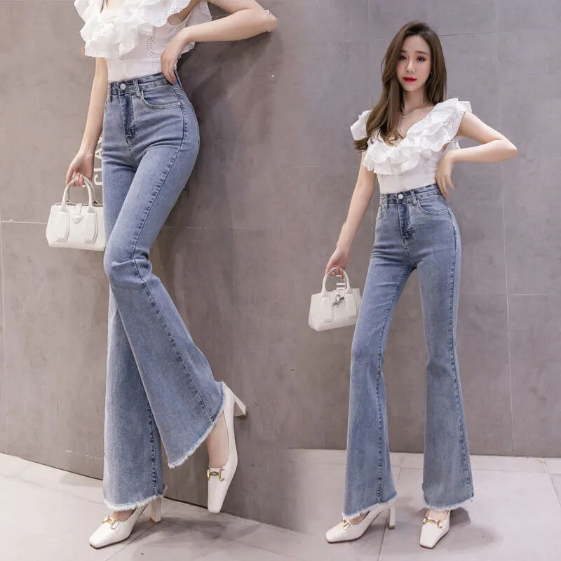 Jeans vintage denim flare feminino, calça de cintura alta, alta e fina, moda streetwear retrô, moda Y2K