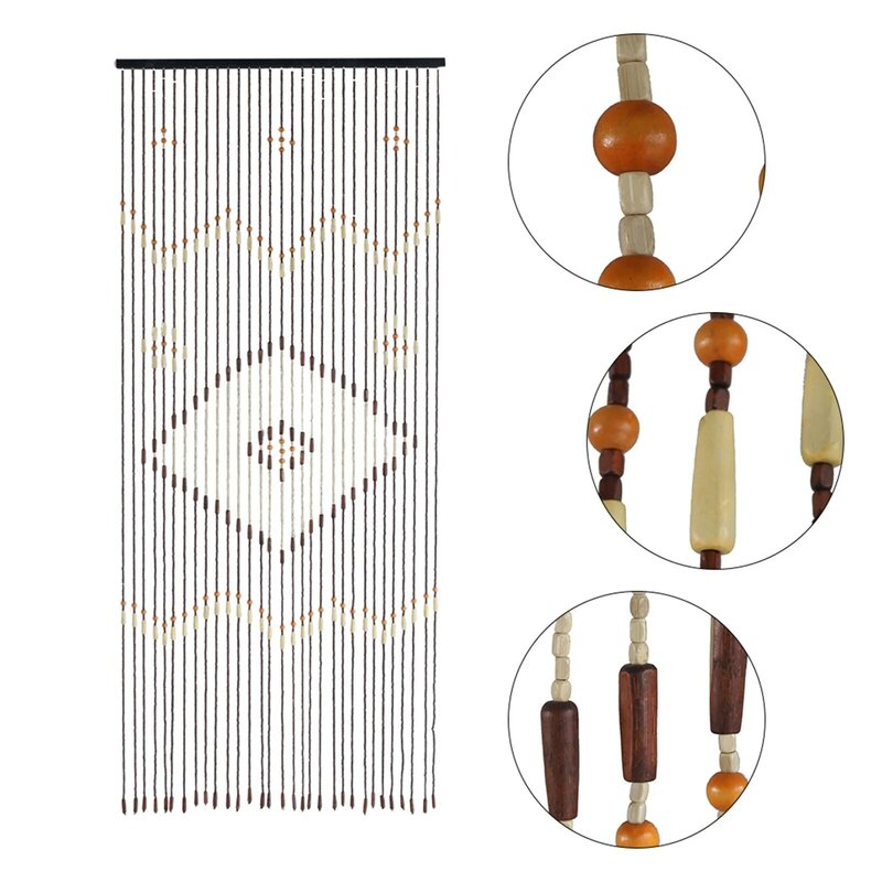 Vintage Door Curtain Decoration 90x208cm 31 Line Wooden Bead Curtain Blinds for Porch Bedroom and Bathroom