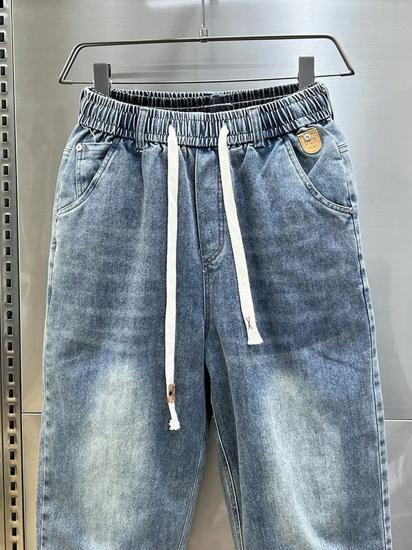 Модные свободные повседневные джинсовые шаровары в стиле Харадзюку для мужчин, новинка сезона весна-лето 2024, синие джинсы, роскошные дизайнерские прямые брюки-карго