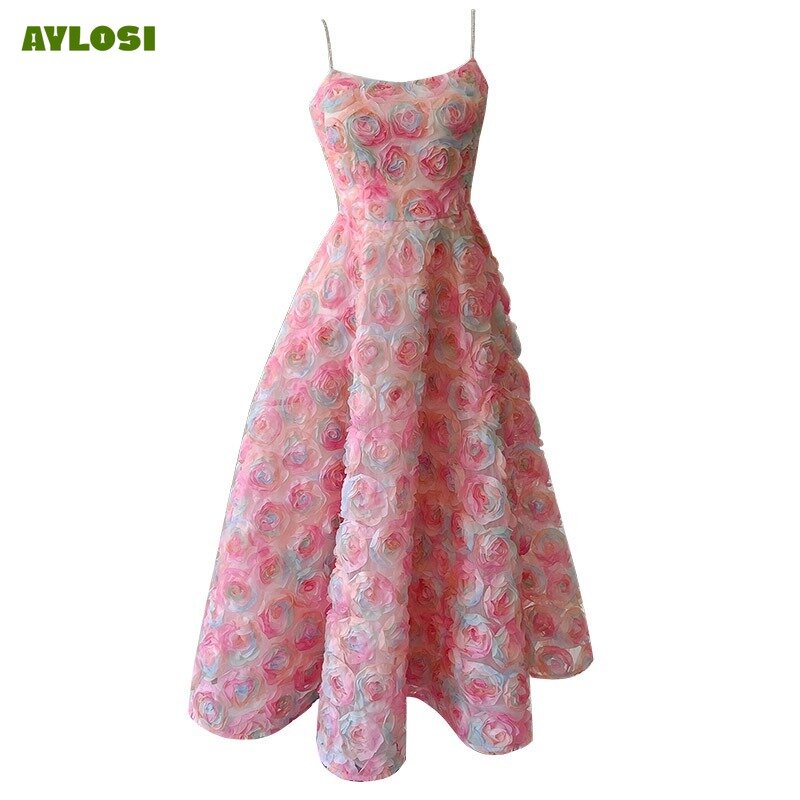 AyLosi женское платье без рукавов, уличная одежда с 3D цветочной вышивкой, платья на бретелях для женщин, пляжные платья для отпуска