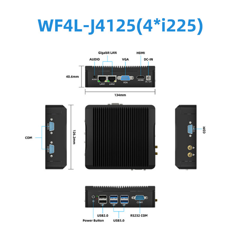 Routeur Pare-enquêter sans Ventilateur Intel Celeron J4125, Façade Core 4 Go 64 Go, Passerelle 4 LAN I225 I226 2.5G N5095, Réseau P95.ense Mini Pc