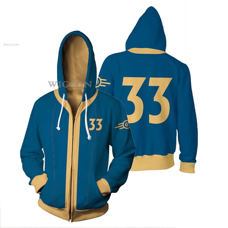 Kostum Cosplay Game Nate Nora Hoodie Sole Survivor Vault 11 33 Shelter Zip Up 3D jaket Sweatshirt mantel Jalan